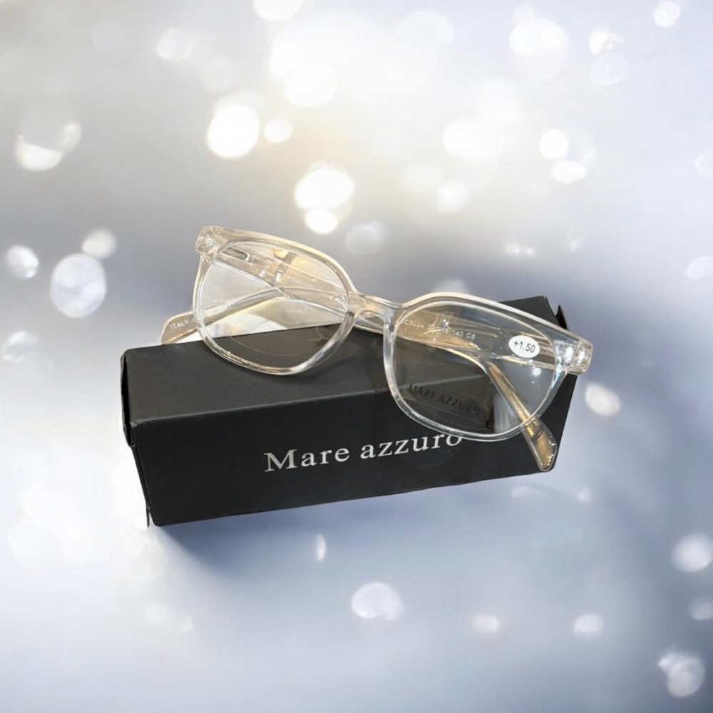 MARE AZZURO Clear Transparant Reading Glasses For Women Round Reader +1.50